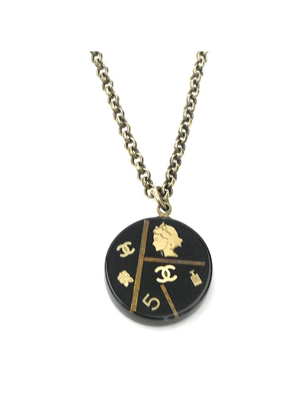 Auth Chanel Cc Logo Necklace Gold/Black #339543C27B